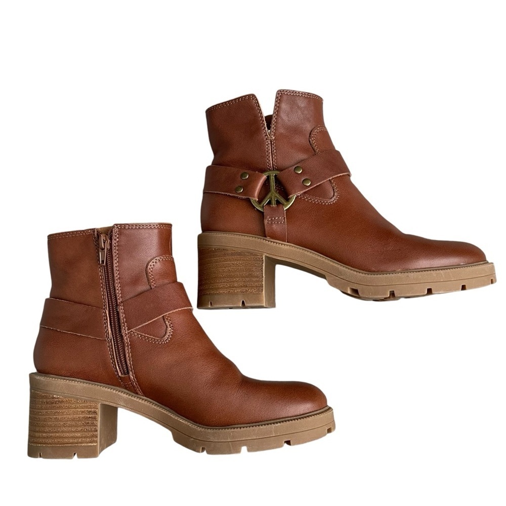 Lucky Brand Soxton Ankle Boots Leather Women’s Size 8 Block Heel Roasted Brown - Picture 5 of 8